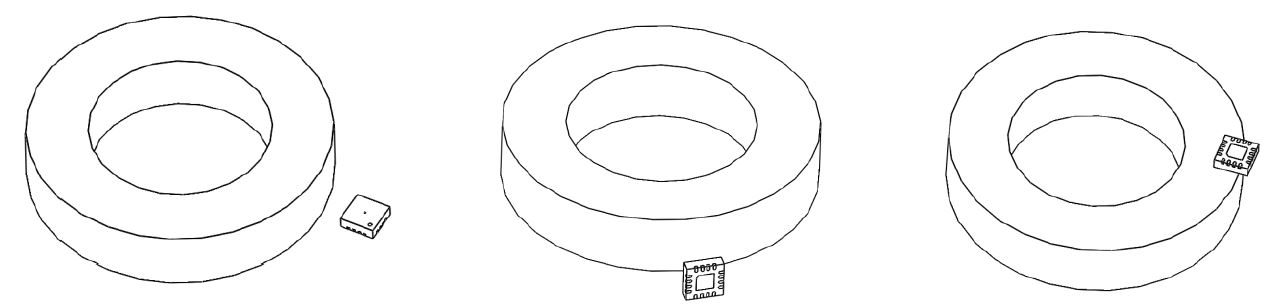 Figure 3 Different side-shaft configurations: Left: side-ring, center: ortho, right: top-ring