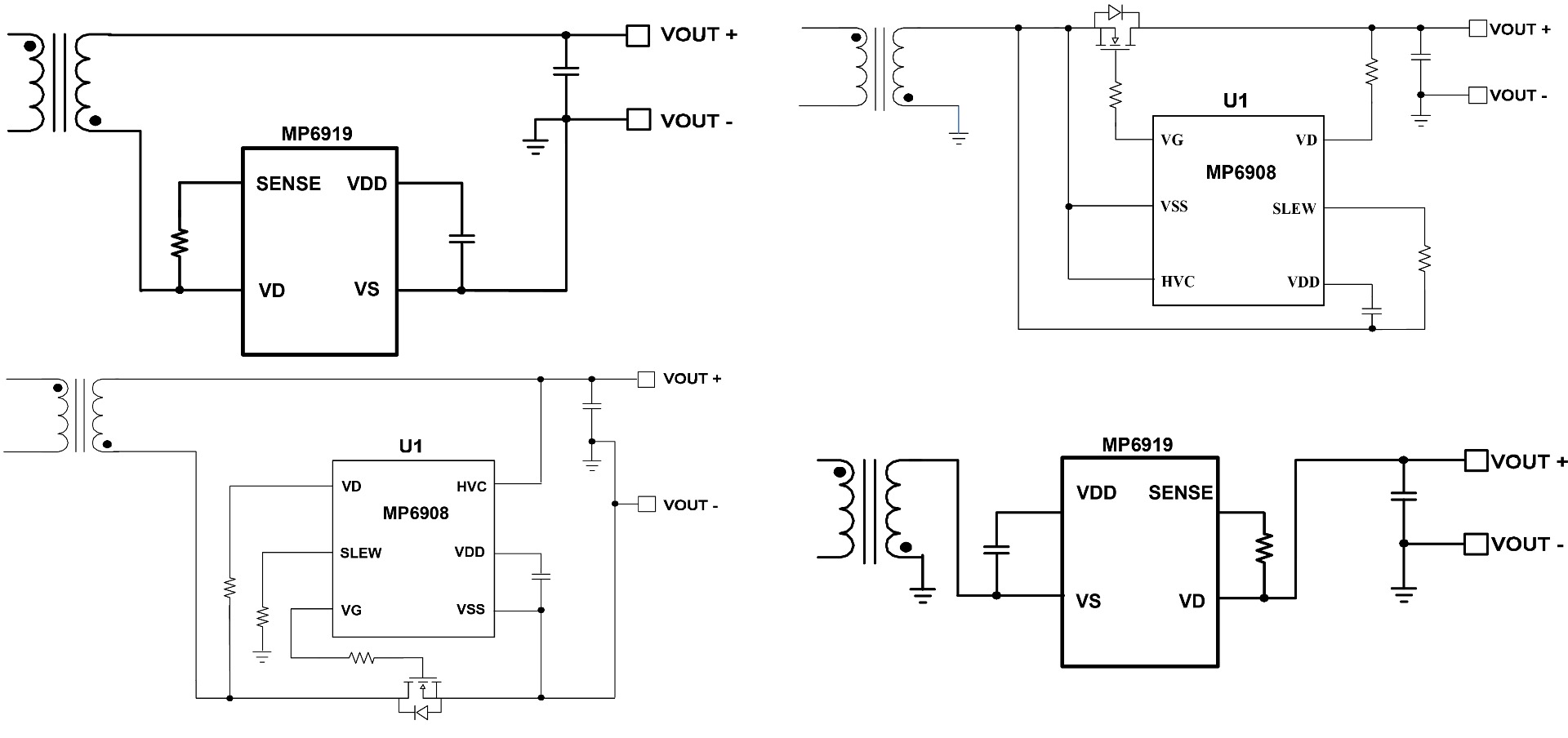 Figure 5: MP6908 Controller and Ideal Diode Application Circuit on Low Side and High Side